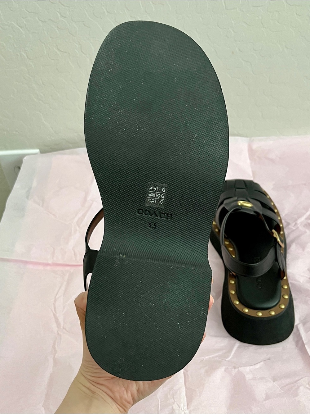 Coach Vivienne Fisherman C Studded Black Leather Sandals - Picture 8 of 9